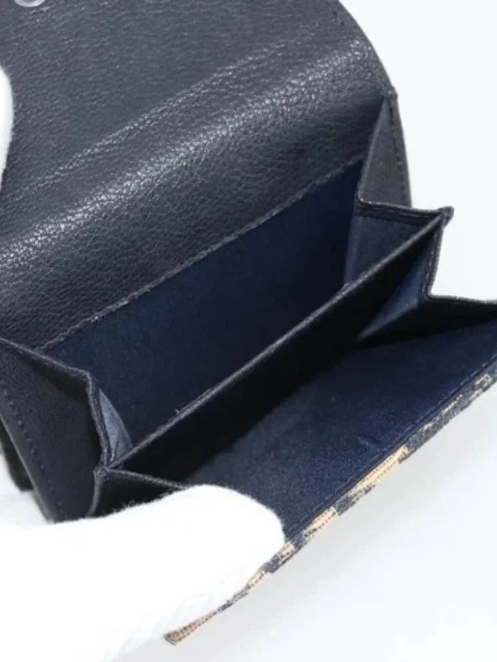 Christian Dior Trotter Canvas Compact Wallet Navy Silver Auth 181463A